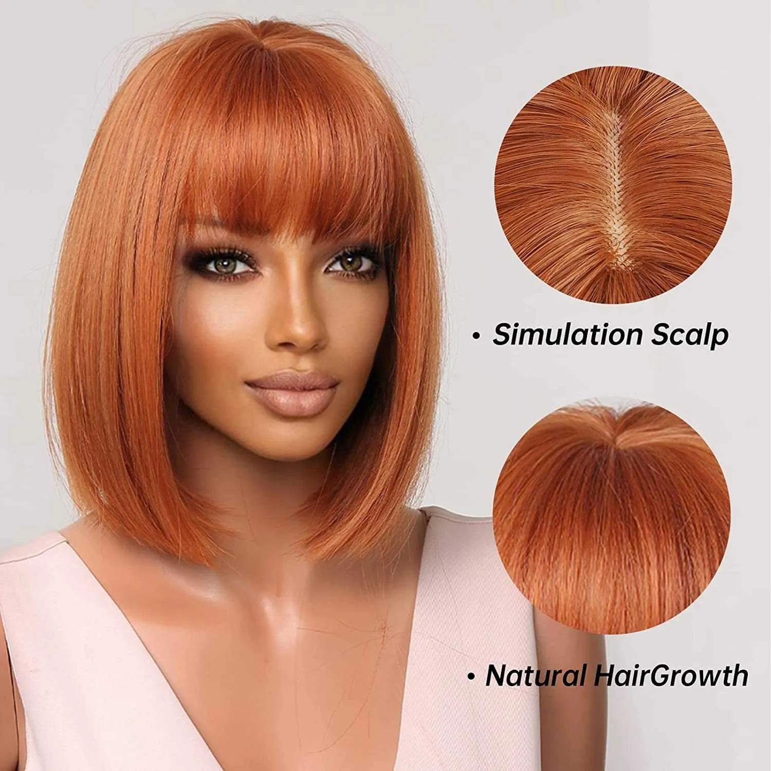 Nxy Hair Wigs 10~14 Inch Short Bob for Women Ginger Wig with Bangs Orange Cosplay Synthetic Daily Use 230619