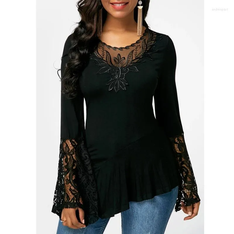 Hollow lace long sleeve irregular top cheap
