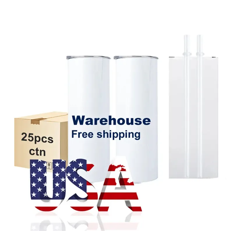 USA CA Entrepôt 20 Oz Sublimation Gobelets En Acier Inoxydable Double Paroi Isolé Tasse À Café Blanc Droit Blanc 0619