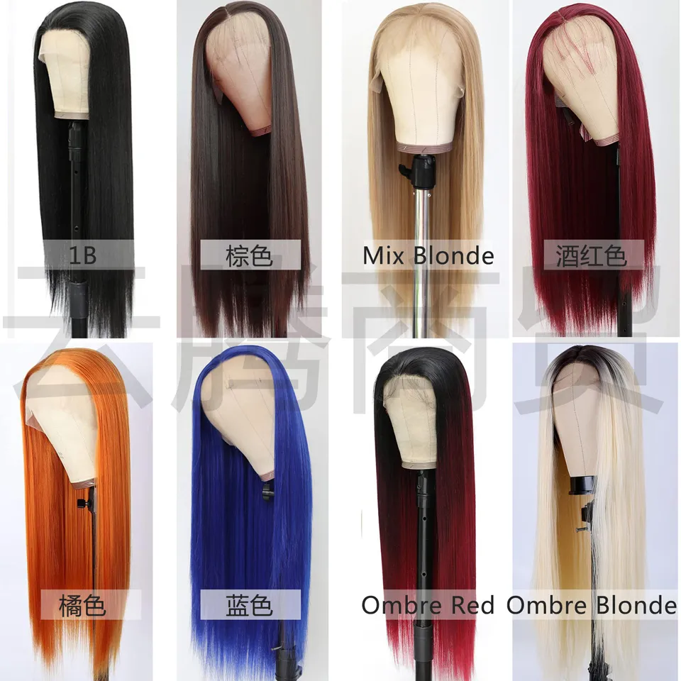 Brazylijska syntetyczna peruka 1B/99J/Natural Black/Mix Blonde/Brown/Blue/99J/Orange/1B/613 Sily proste czarne kobiety 28 -calowe
