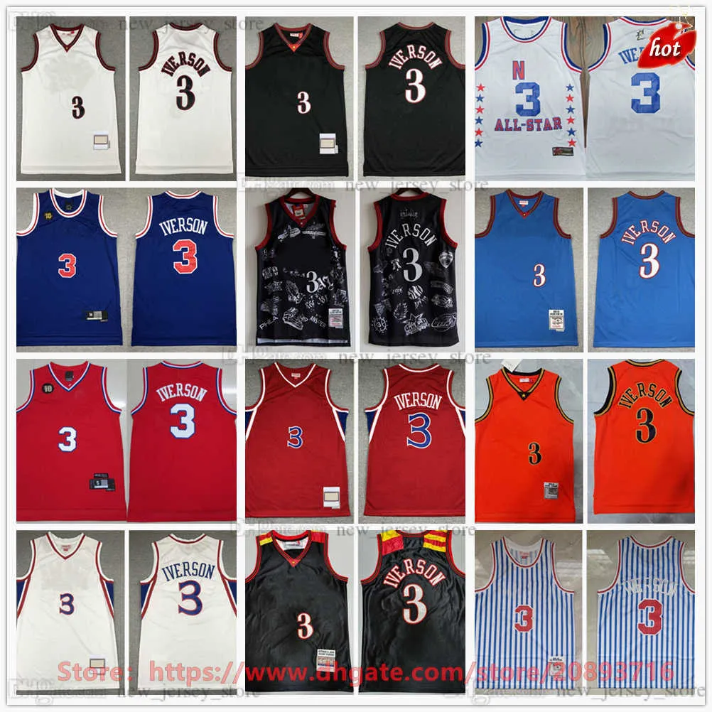 Mitchell and Ness Basketball Allen 3 Iverson Jerseys Retro Ed 2003 All-star 1996-97 1997-98 White Black Red Blue 10th Jersey