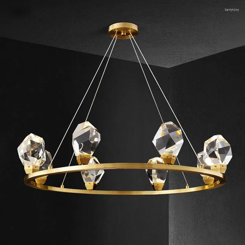 Chandeliers Luxury Crystal Copper Postmodern Dining Living Room Round Chandelier Lights Restaurant Bedroom Art LED Hanging Lamp