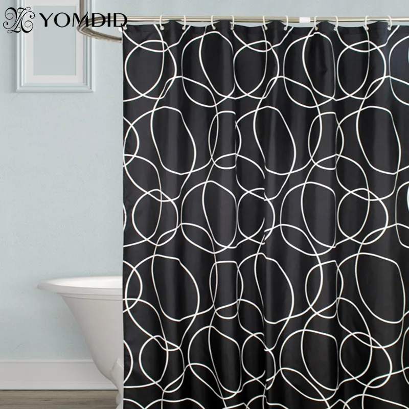 Rideaux de douche YOMDID couvercle de baignoire noir avec couvercle de douche à motif circulaire blanc imperméable à l'eau épais couvercle de baignoire en polyester avec 12 crochets 230619