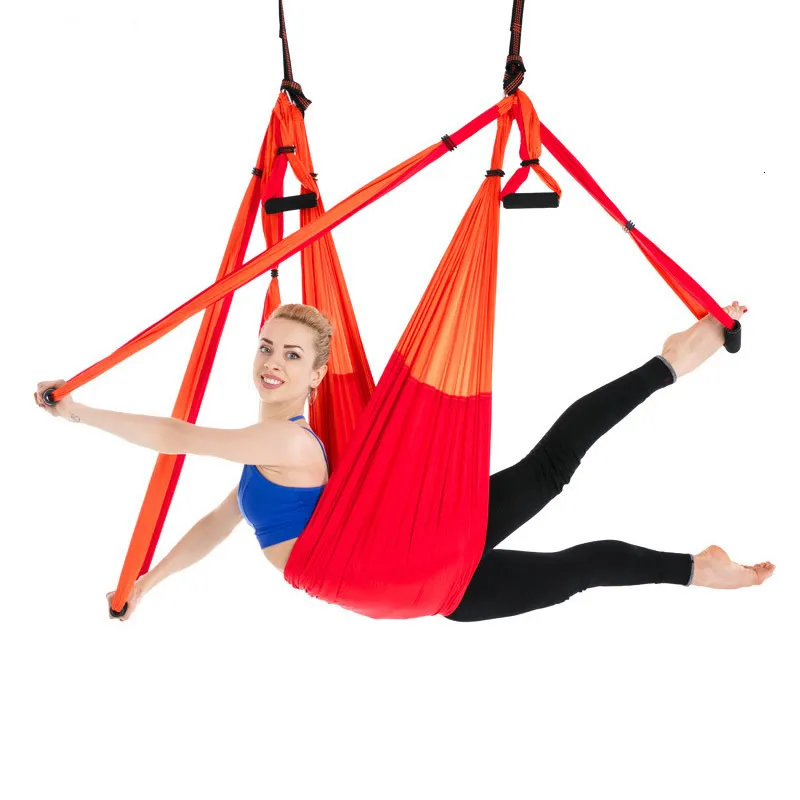 Resistance Bands 6 Handtag Aerial Yoga Hammock Flying Swing Anti-Gravity Yoga Pilates Inversion Övningar Devis Hem Gym Hanging Belt 20 Färger 230617