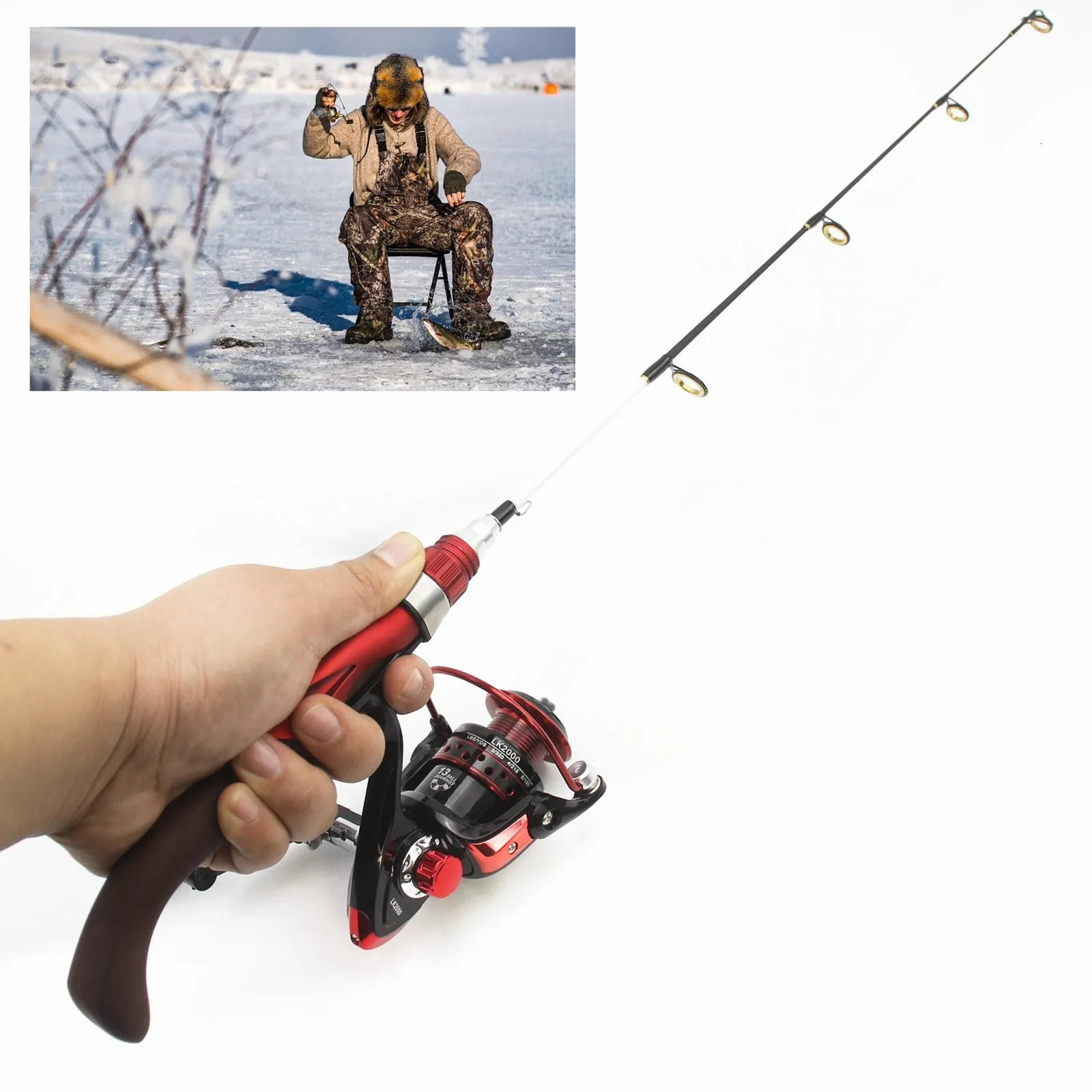 Båtfiskestavar 65 cm Vinterisfiskestång Rulle Combos Boat Pole Fishing Tackle Set Curved Handtag Winter Trout Portable Spinning LCE ROD 230619