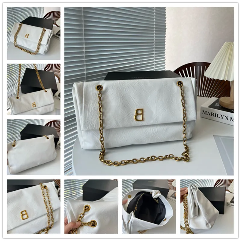 Designer new chain crush bag women flap bags soft pleated stripes leather handbag shoulder fashion large size chain crossbody luxury brand purse