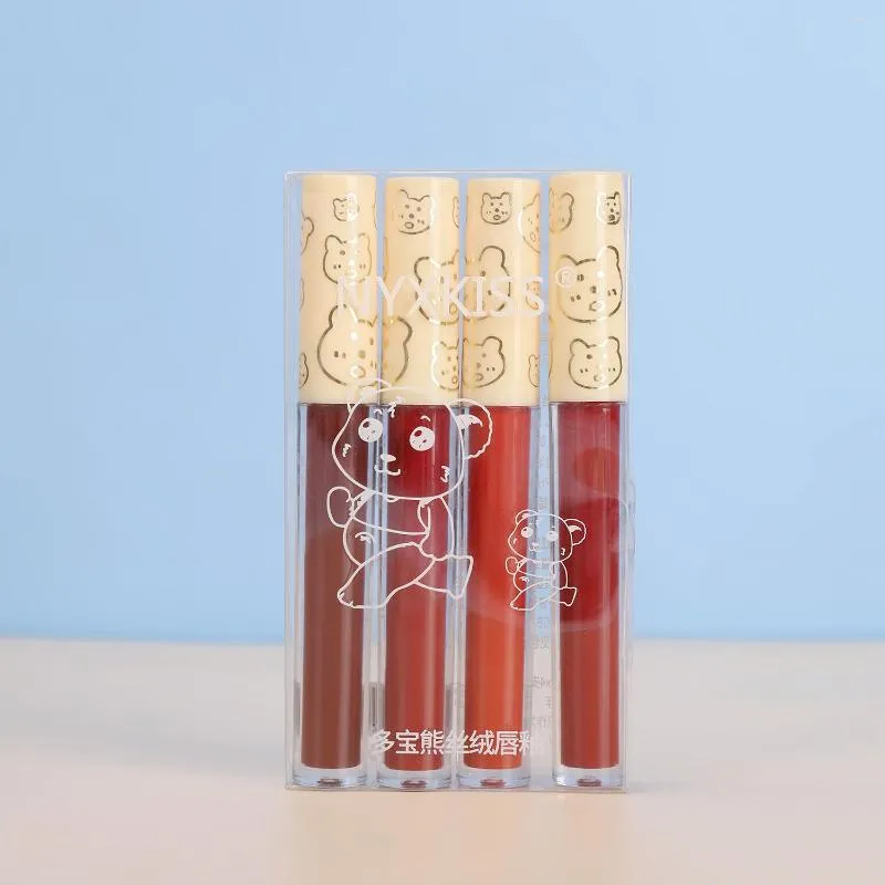 Brillant à lèvres mignon velours glaçure 4 pièces mat longue durée lèvres maquillage pas d'encre tachée Labiales liquide rouge à lèvres brillant à lèvres