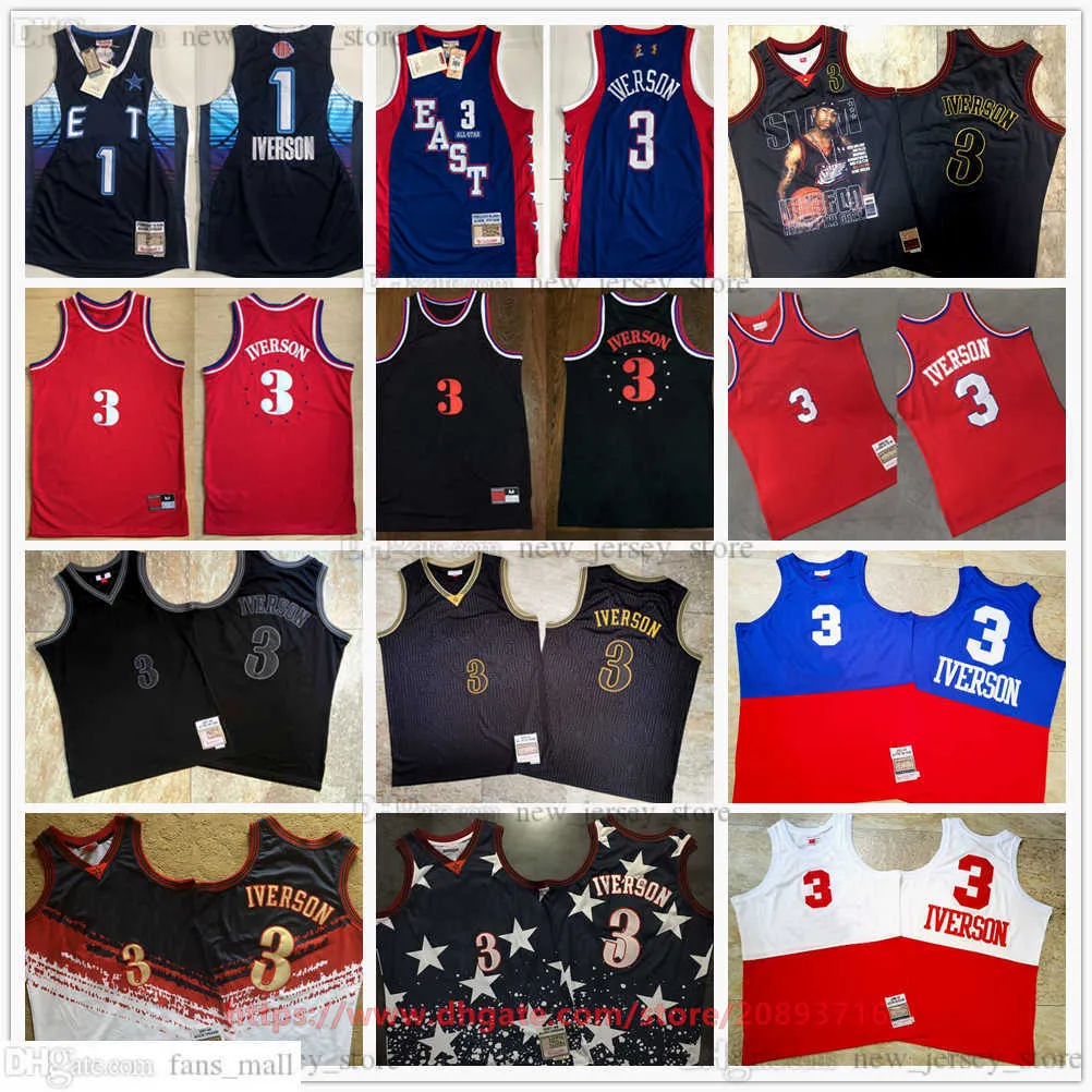 Mitchell and Ness Authentic Basketball Allen Iverson Jerseys Retro All-star 2004 #1 2009 Real Ed Away Breathable Sport High Quality Man