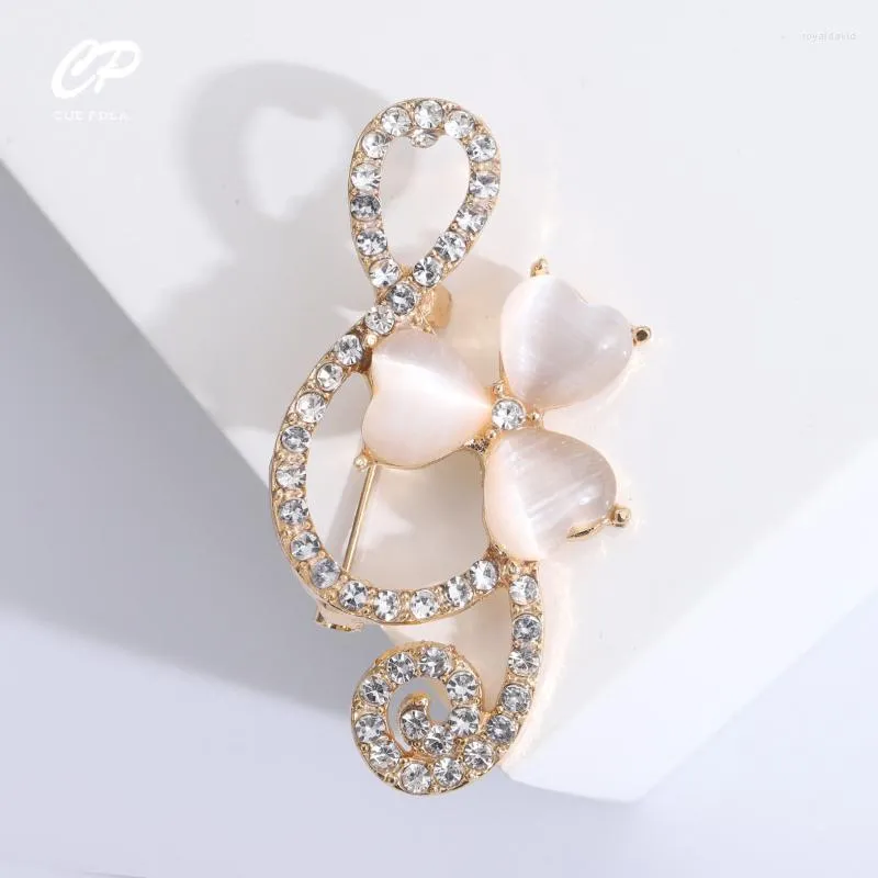 Broches Simple Rose Doux Opale Note Broche Alliage Strass De Haute Qualité Femmes Mode Robe Corsage