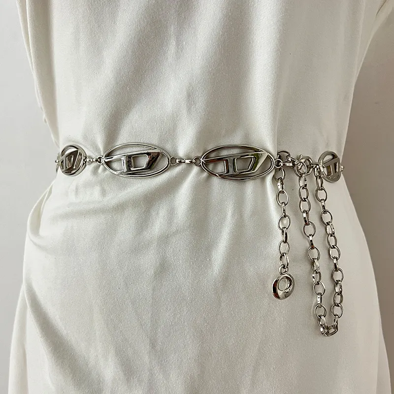 Waist Chain Belts Vintage Silver Metal Chain Letter Waist Chain Skirt Denim Stylish Belt