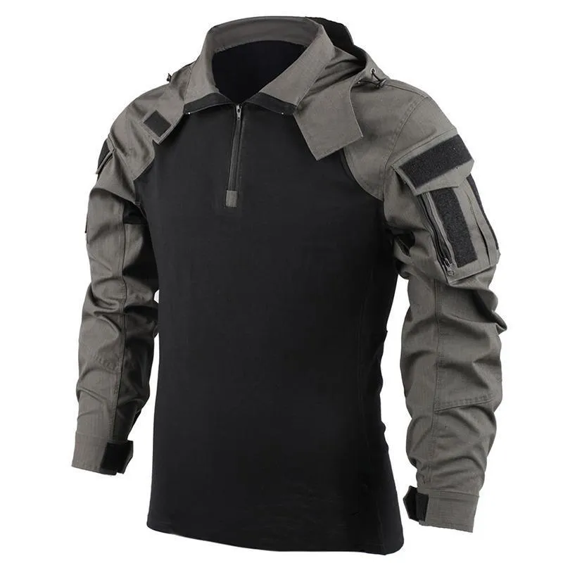 Autres articles de sport Sweat à capuche pour hommes en plein air Chemise de chasse tactique Uniforme de combat Capuche de camouflage T-shirt à manches longues pour hommes Équipement Chemises de randonnée 230617