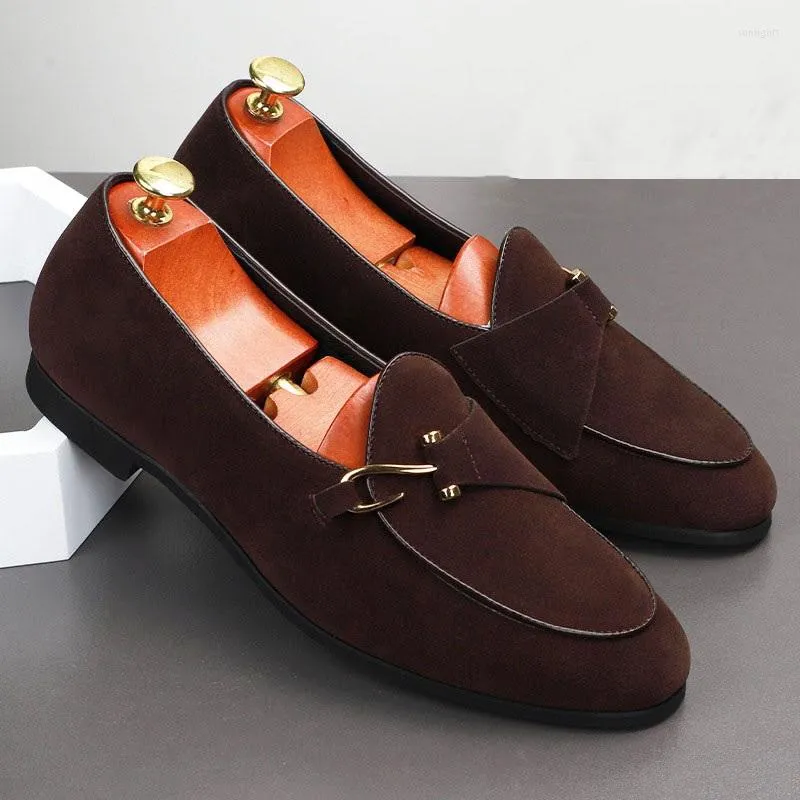 Jurk Schoenen Mode Mannen Suède Monnik Riem Puntige Bruin Zwart Slip Op Loafers Bruiloft Homecoming Formele Schoeisel Zapatos Hombre