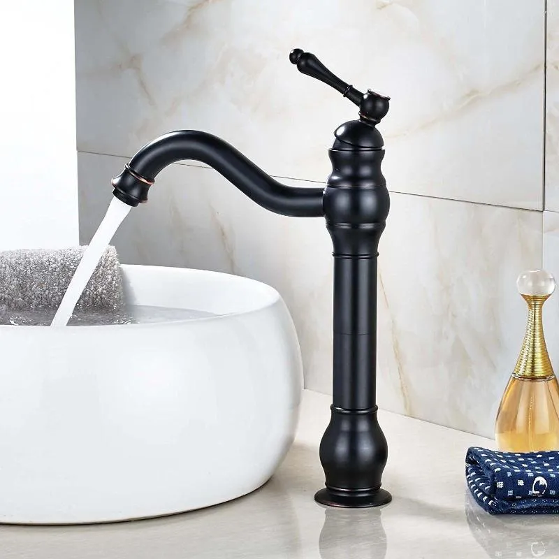 Bathroom Sink Faucets Basin Faucet Black Brass Single Handle 360 Swivel Spout Kitchen Deck Mount Vessel Mixer Taps
