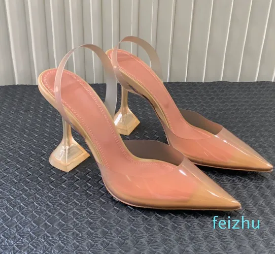 Designer dress shoes muaddi Classic Sandal Sexy transparent PVC slingbacks 9.5CM high Heeled Sandals spool heels pointed toes womens shoe