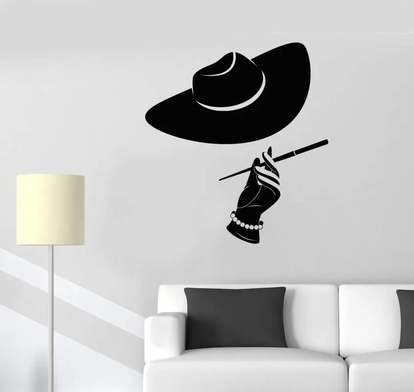 Wall Stickers Fashion Girl Decal Sticker Ladies Hat Cigarette Pearl Elegant Home Furnishing Women Room Art DecoNH02