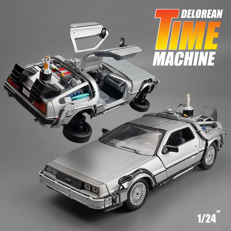 Diecast Model Car Welly 1 24 Diecast Alloy Model Car DMC-12 Delorean إلى سيارة Time Machine Toy Car لمجموعة هدايا الأطفال 230617