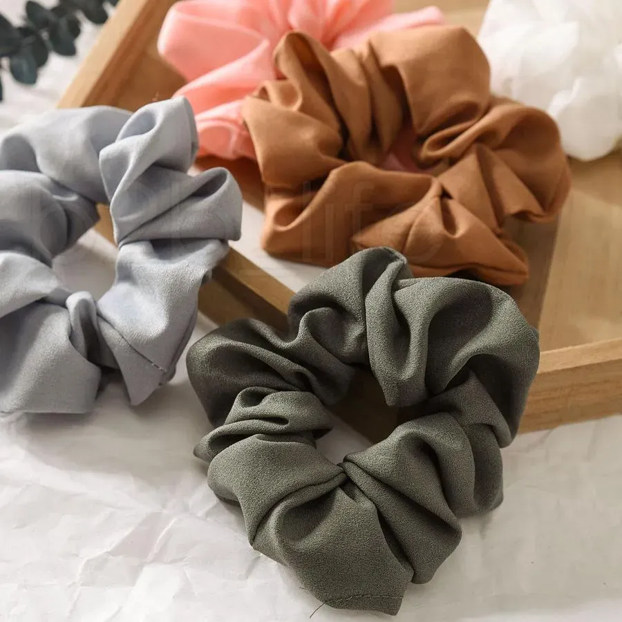 Women Girls Solid Chiffon Scrunchies Elastic Ring Hair Ties Accessories Ponytail Holder Hairbands Rubber Band Scrunchies i0419