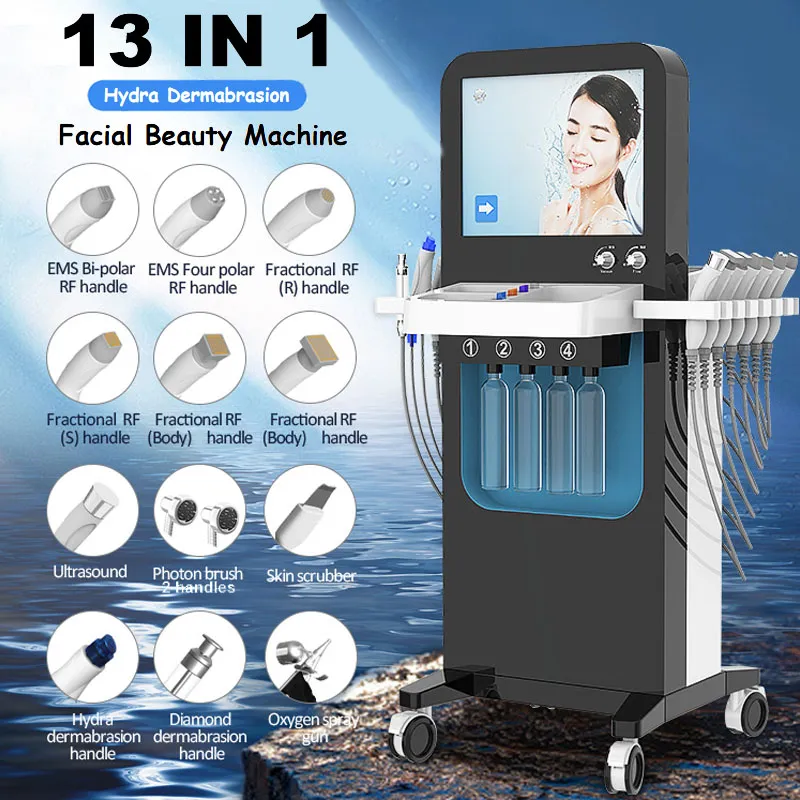 Microdermoabrasión Máquina de eliminación de espinillas al vacío Rejuvenecimiento de la piel hidrofacial EMS RF Estiramiento de la piel Eliminación de arrugas Equipo de belleza