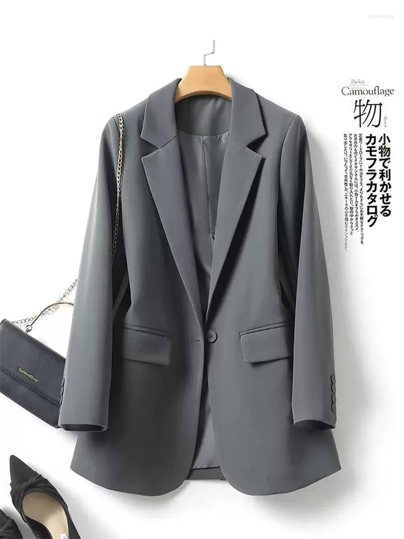 Women's Suits Grey Suit Coat For Women's 2023 Spring And Autumn Korean Style High End Versatile One Button Blazer Jacket Outerwear Z1504