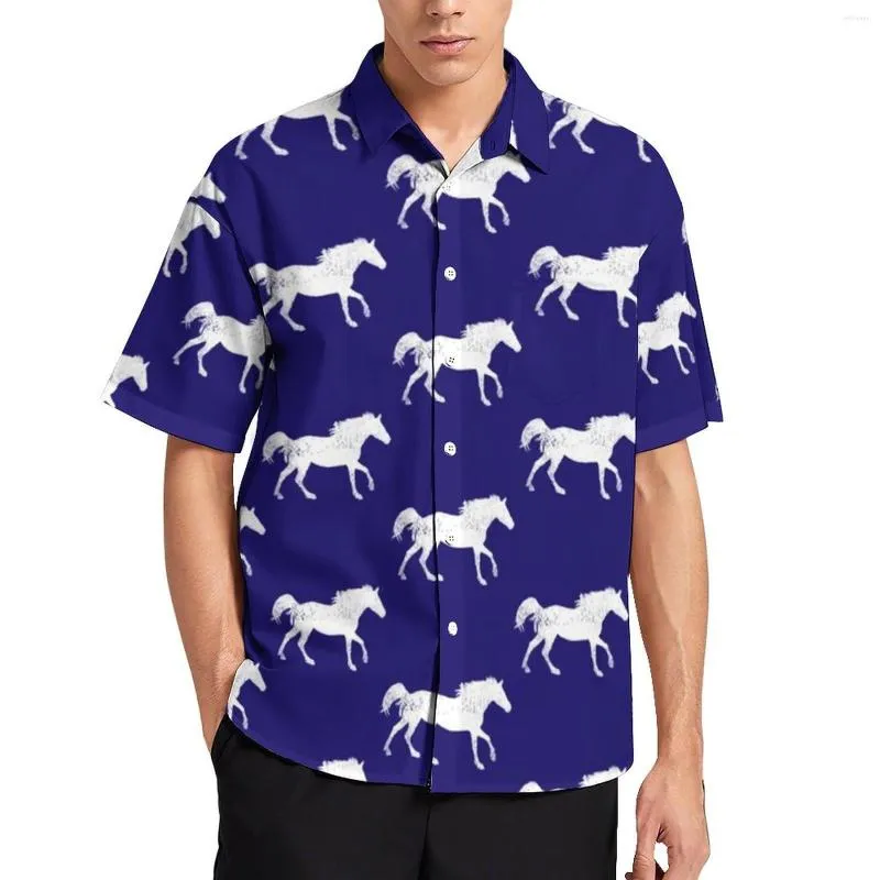 Camisas Casuais Masculinas Galloping Horse Beach Shirt Running Horses Print Havaianas Blusas Estéticas Masculinas Manga Curta Top Plus Size 4XL