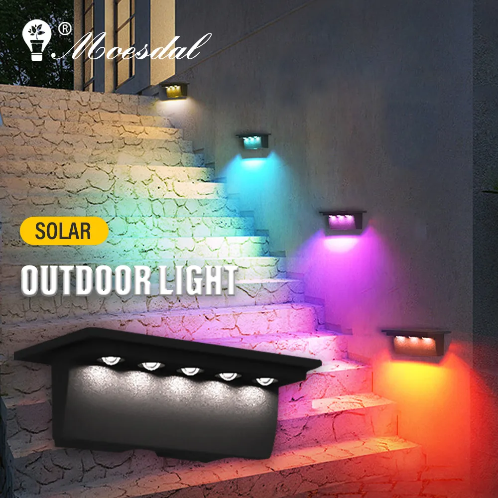 Trädgårdsdekorationer LED Solar Step Lights Outdoor Waterproof RGB Garden Landscape Decorative Wall Lights For Trairs Garden Terrace Walkway Lighting 230617