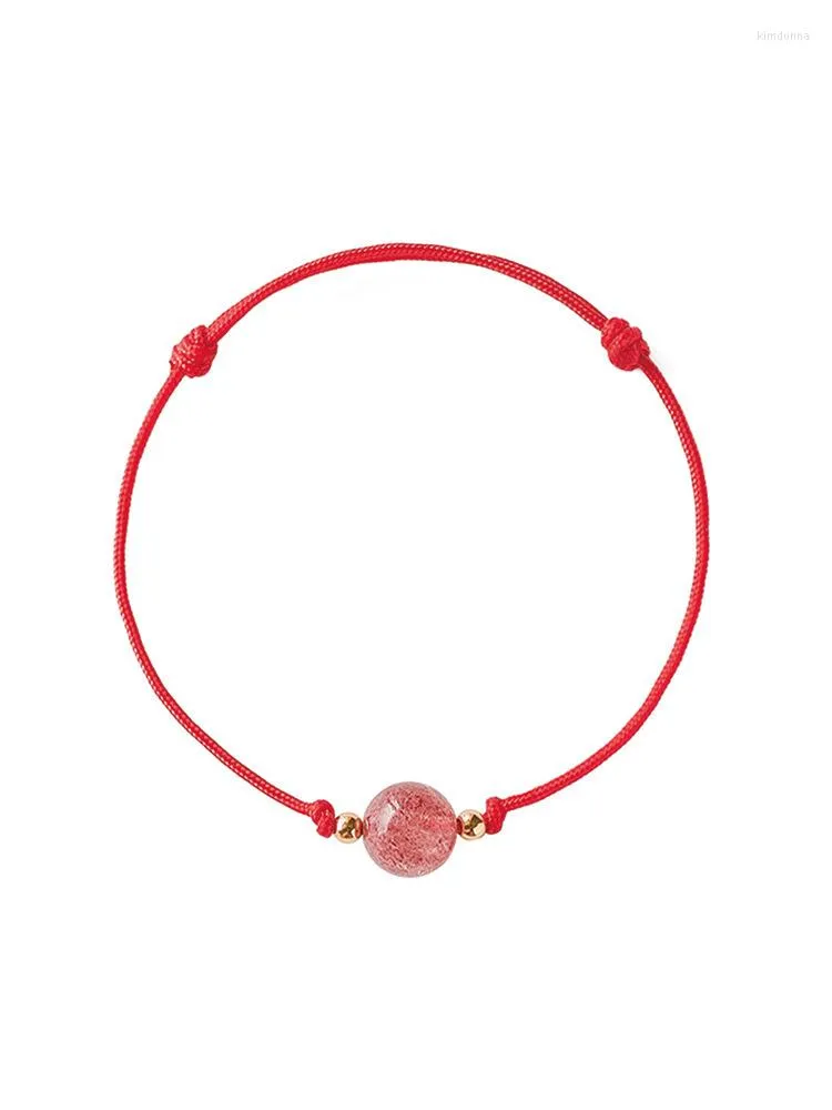 Braccialetti con ciondoli QiLuxy Handmade Nature Strawberry Quartz Moonstone Beads Bracciale per donna Uomo semplice corda rossa gioielli coppia fortunata