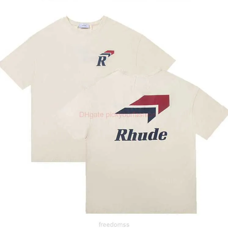 Designer Fashion Clothing Tees Tshirt Rhude American Fashion Brand r Lettre High Street Hip Hop Street Loose Round Neck Abricot Summer Short Sleeve Tshirt for Men Cot