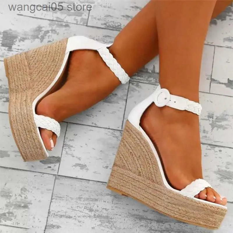 Sandals 2022 Woman Summer Sexy Wedge Sandals Platform Ladies High Heels Shoes Women Fashion Str Buckle Open Toe Casual Female Footwear T230619