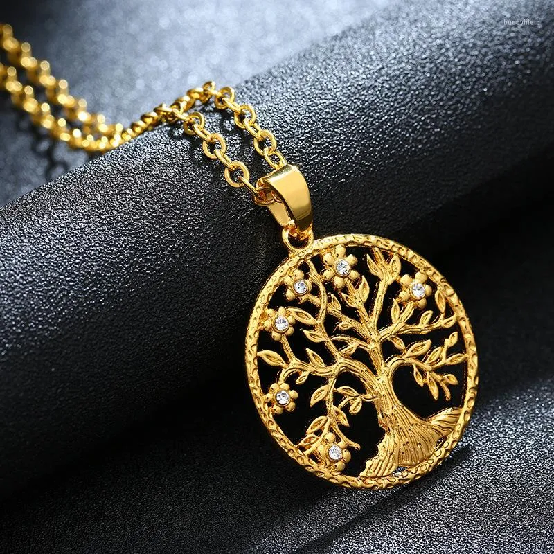 Pendant Necklaces Style CZ Zircon Necklace Tree Of Life Gold Plated Lady Sweater Chain Crystal Long & Pendants Party Jewelry