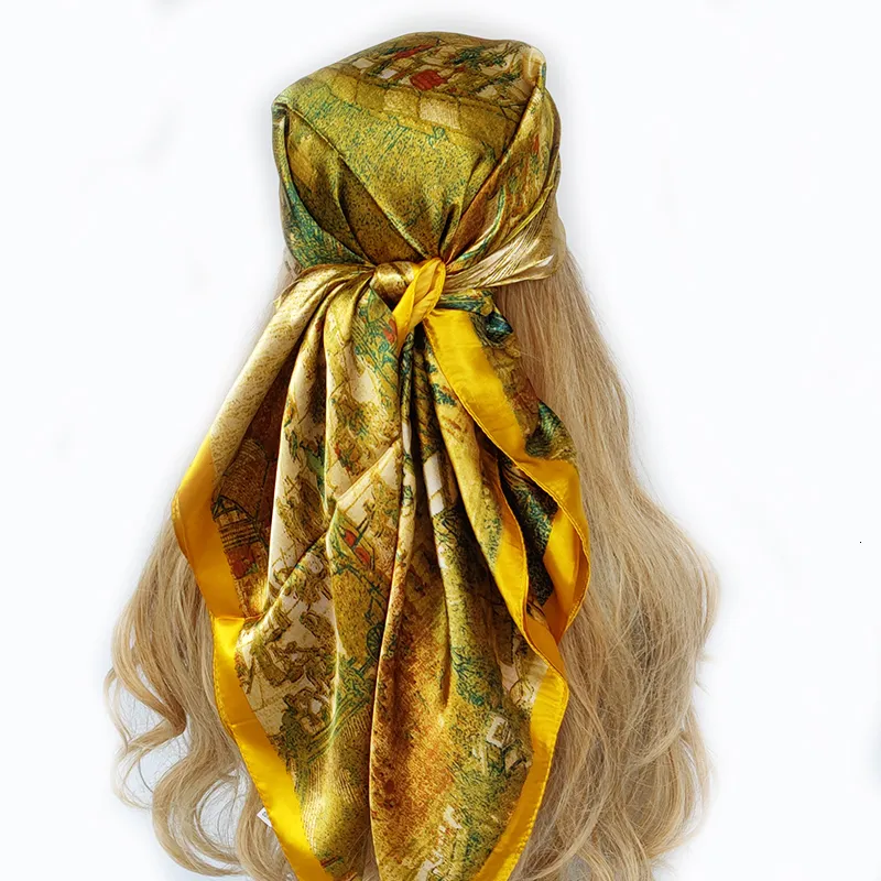 Bandanas Durag Fashion Imitated Silk Scarf Ladies Outdoor Print Luxury Neck Hair Decorate Headband Scarf Outdoor Small Kerchief Soft Wrap 230619