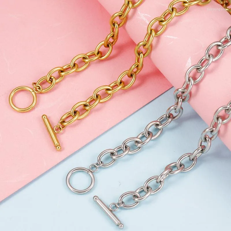 Chains 30% Off10pcs Stainless Steel Square Link Chain Necklaces For Women Men Toggle Clasp OT Buckle Choker Collar Hip_voghion.com