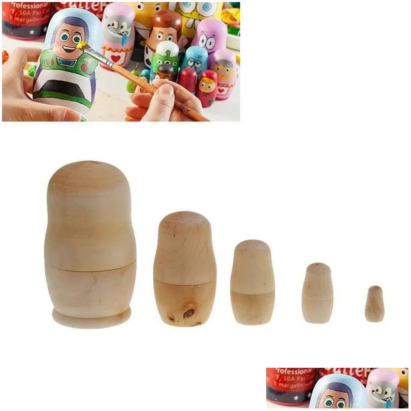 Favore di partito 5 pezzi / set non verniciato fai da te in bianco embrioni di legno bambole russe di nidificazione matrioska giocattolo forniture regalo di compleanno per bambini Za3798 Drop Dh9Mq