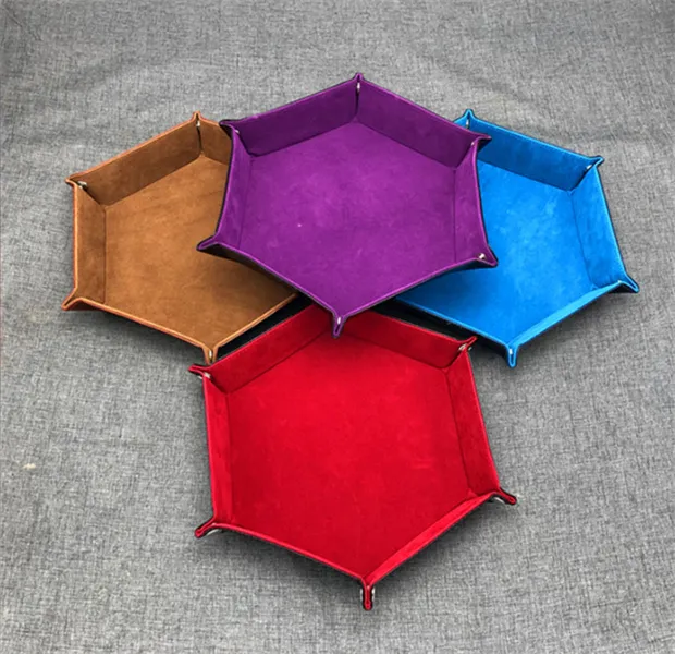 20 Colors Foldable Hexagon Dice Tray Decorative Dice Box For RPG Games Dice PU Leather Storage Decorative Dish JL1226