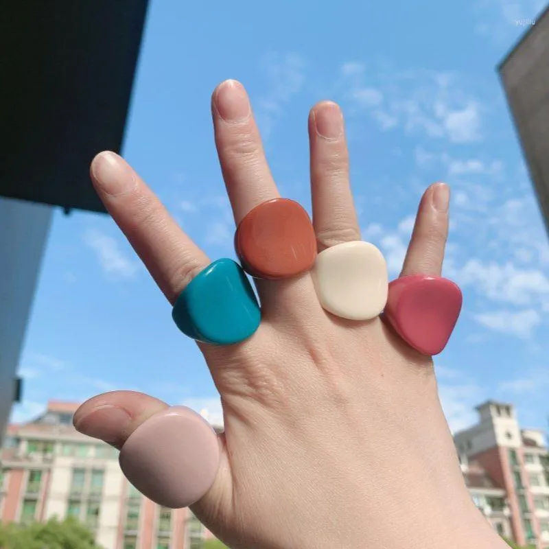 Cluster Rings Cute Candy Color Geometric Irregular Acrylic Resin Ring For Women Fashion Jewelry Thick Huge Colorful Summer Party Gifts