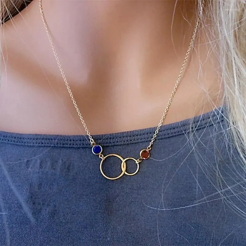 Chaînes Simple élégant Double cercle clavicule chaîne collier pour femmes personnalité bleu/Orange CZ accessoires de mode bijoux