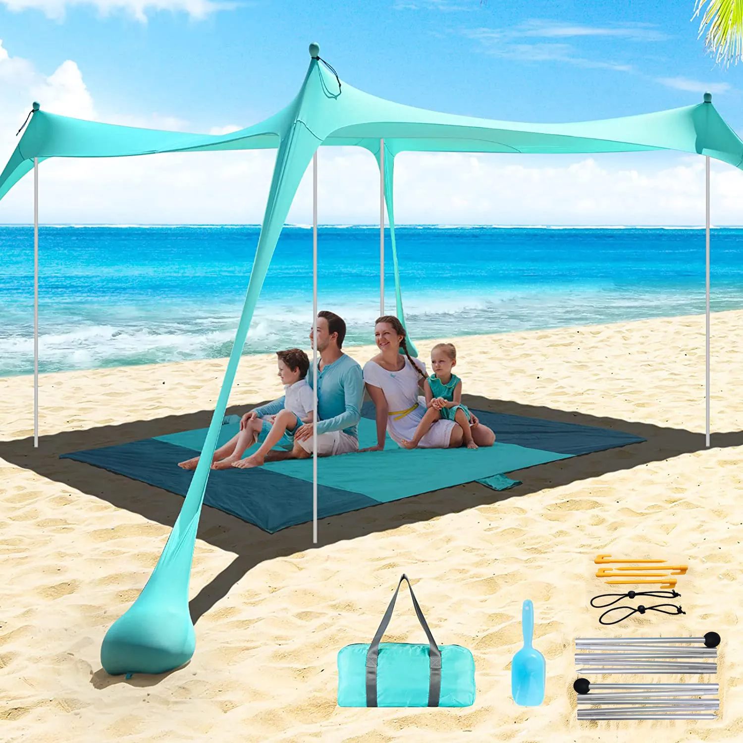 Tents and Shelters Family Beach Canopy Large Sunshade Tent with Stability Poles UPF50Outdoor Shade for Camping Party or Picnics 230617