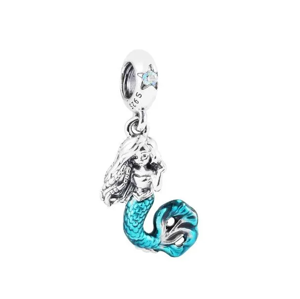 Été Nouveau 925 Sterling Silver Mermaid Ariel Dangle Charm Fit Pandora Bracelet Bracelet Perles DIY Bijoux Accessoires Cadeaux charmes