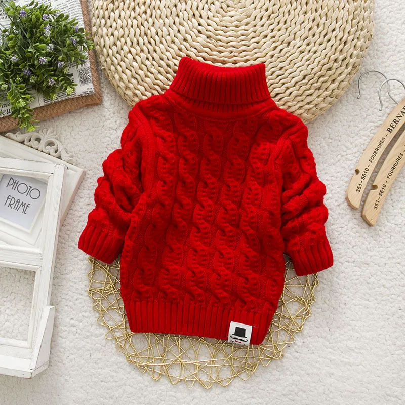 Пуловер F Детский девочек -свитер трикоты Turtleneck Baby Winter Tops Solid Color свитера Осенний мальчик теплый тяга 230619