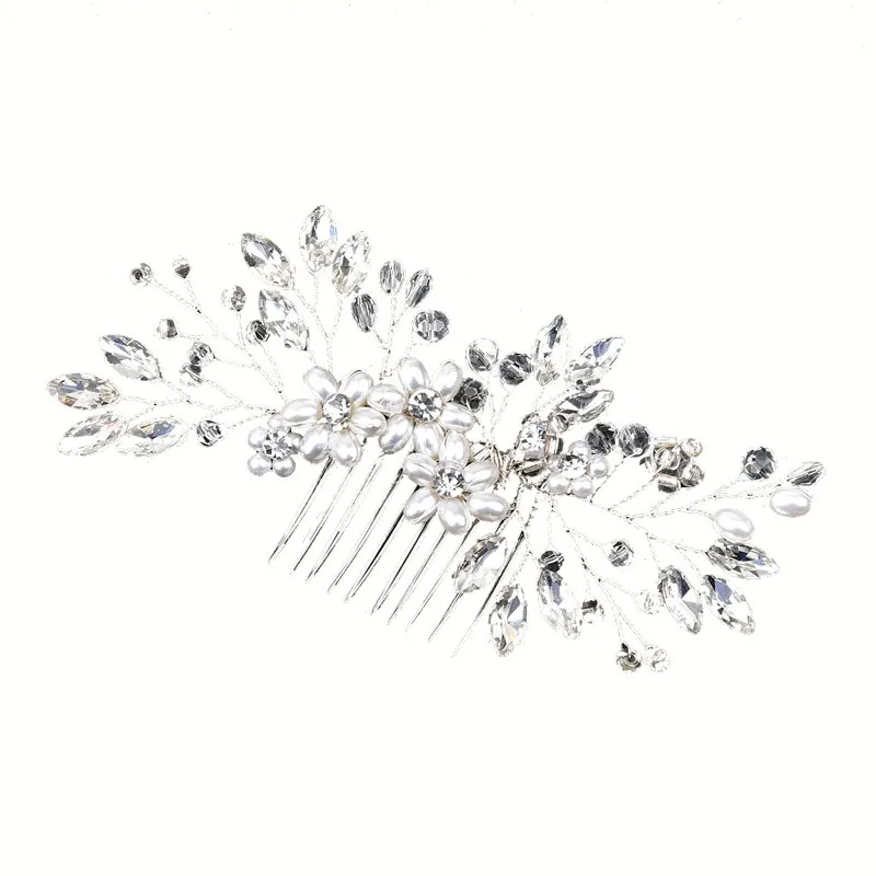 Gorgeous Pearls Haircomb Flower Rhinestone Crystal Hairpins Ladies Wedding Hair Clips for Bride Diadem Hair Tiaras