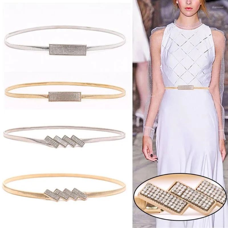 Riemen mode elegante stretch casual metalen elastische riem dames jurk cummeerbanden strass taille band dunne tailleband