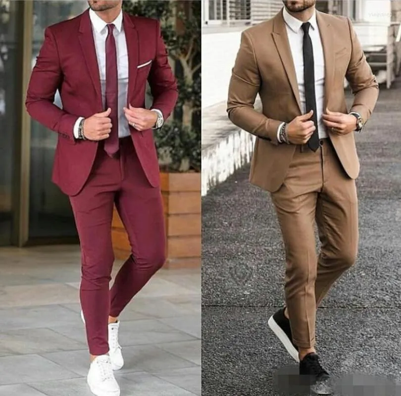 Abiti da uomo Borgogna Uomo per matrimonio Blazer con risvolto dentellato Pantaloni Outfit Slim Fit Smoking da sposo Abito da lavoro (giacca pantaloni cravatta)