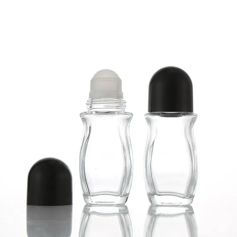 30ml 50ml Rotolo di vetro trasparente sulla bottiglia Bottiglia di profumo di olio essenziale Bottiglia da viaggio Bottiglia di vetro Roller Ball PP Cap Top Quality