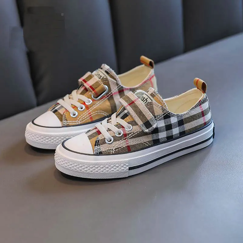 Kinder Schuhe Kinder Nicht-slip Leinwand Schuhe 2023 Jungen Mädchen Mode Plaid Turnschuhe Atmungsaktive Neue Kleinkind Casual Schuhe