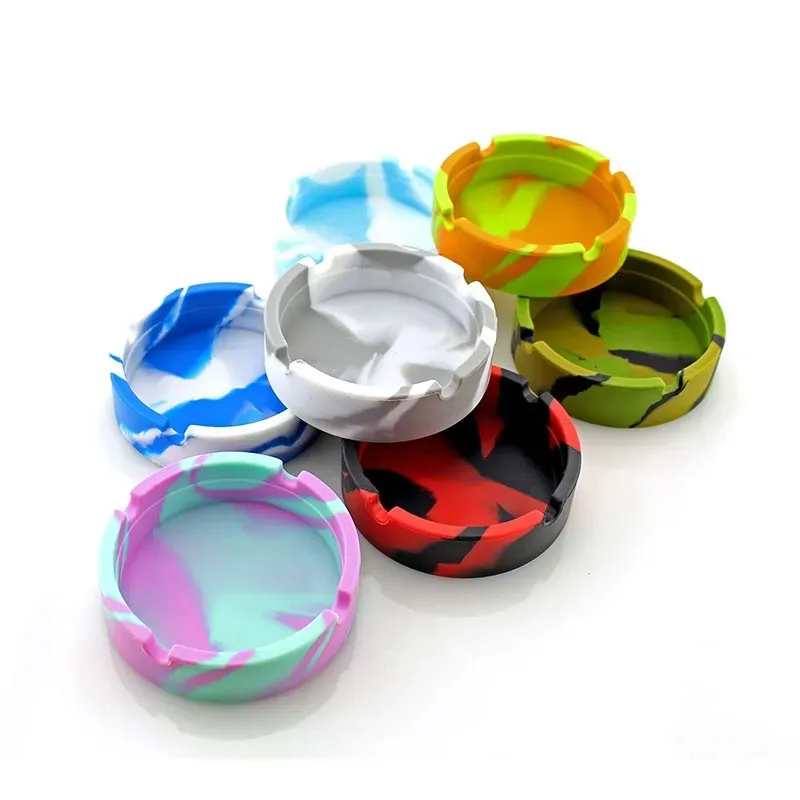 Silicone Ashtray Rubber Round Cigarette Container Jar Ash Cigarette Tray Tobacco Plate Luminous Camouflage Circular Ashtray Smoking Cup Holder 15 Colors Anti-fall