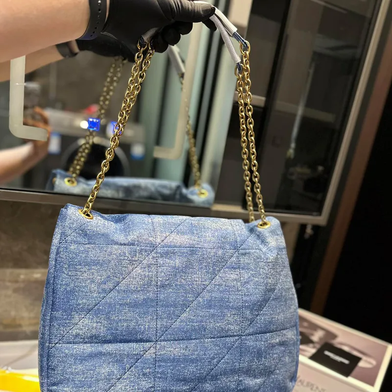 43cm chaîne sac fourre-tout bleu denim sacs à bandoulière sacs à main femmes sac de créateur rabat sac matelassé luxe sous les bras sacs sac à main boutique sacs nouveaux sacs vintage fermeture à glissière grande capacité