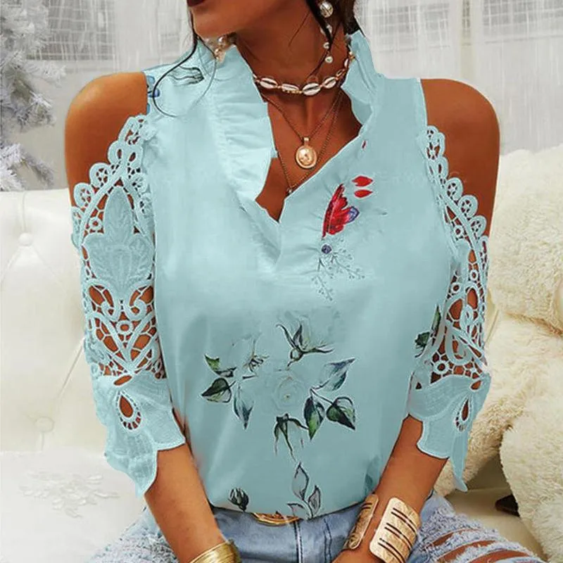 Vintage Floral Print Off Shoulder Cold Shoulder Blouse For Women