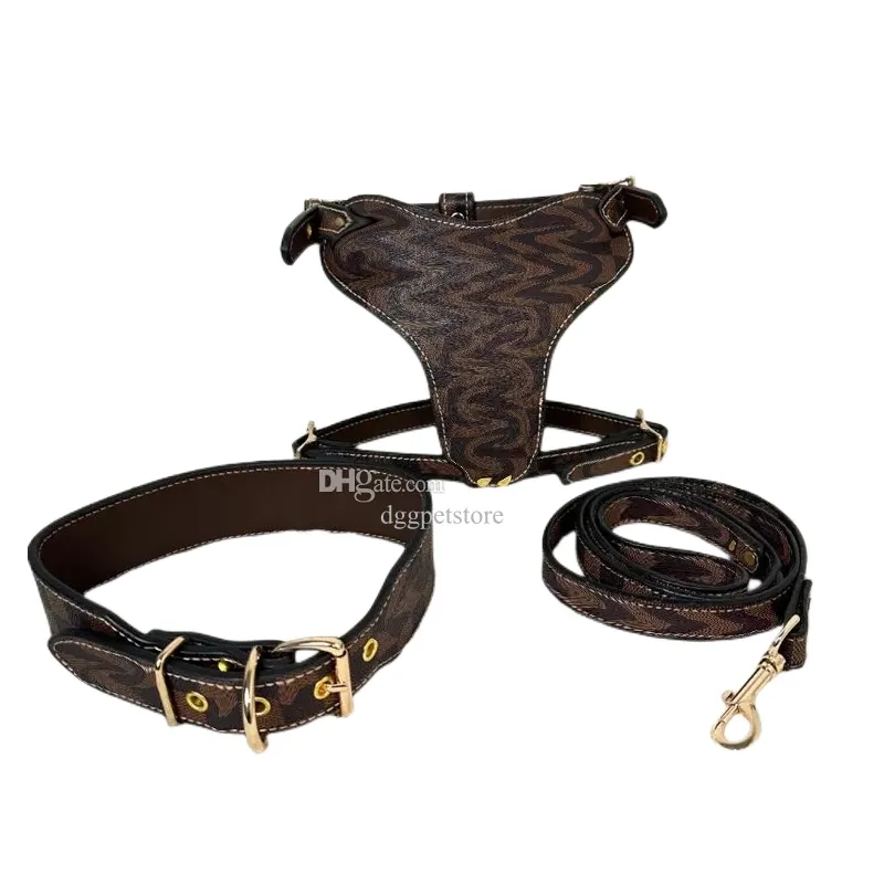 Designer Dog Harness Durable Strong Pet Collars with Classic Brown Checkered Pattern Leather Large Dog Harness Heavy Duty Vest for Boxer Pitbull Rottweiler Bull 181