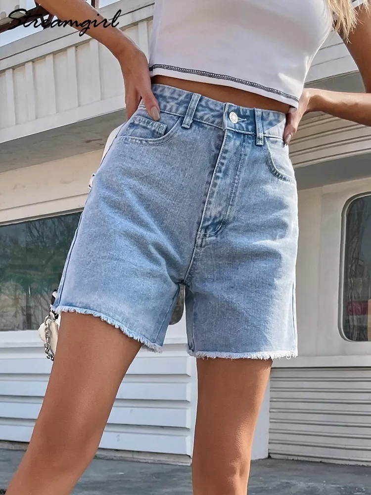 Streamgirl Blue Denim Shorts High Waisted Casual Chic Summer Jean for Women 2024