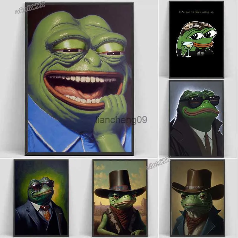 Funny Animal Frogs Portrait Posters and Prints Wall Art Pictures Laughing Cowboy Frog Canvas Painting Cuadros Home Decor Mural L230620