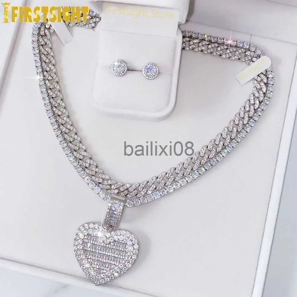 Pendentif Colliers Nouveau Peut Être Ouvert Coeur Photo Pendentif Collier Couleur Argent Glacé 5 MM Tennis Chaîne Cubique Zircone Mode Femmes Hommes Bijoux J230620